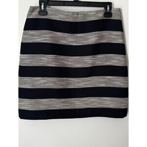 Loft 4 navy and gray bold horizontal striped mini pencil lined EUC skirt
